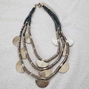 Bohemian tribal necklace silver and teal